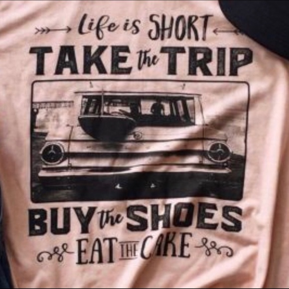 “Life’s Short, Buy the Shoes Vacation” Tee Shirt Pink - Picture 4 of 7